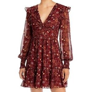 AQUA Exclusive Paisley Extended Shoulder Side Smock Back Zip Lined Dress M